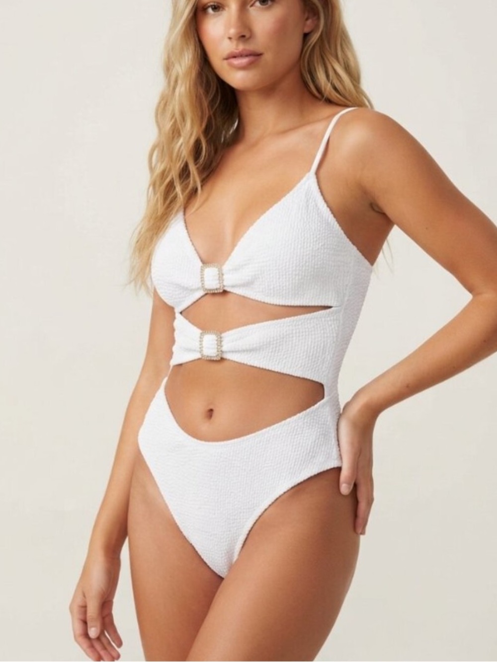 New! Tropic of C White Textured High Twist One-Piece Swimsuit Medium NO STICKER